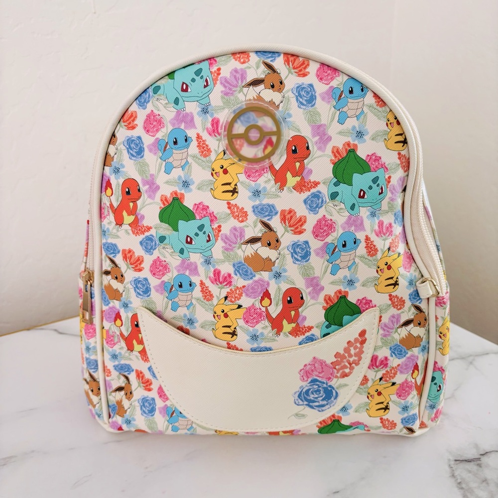 Pokemon Floral Pocket Backpack in White, Pink, Blue, Green, Yellow, Red - Picture 1 of 9
